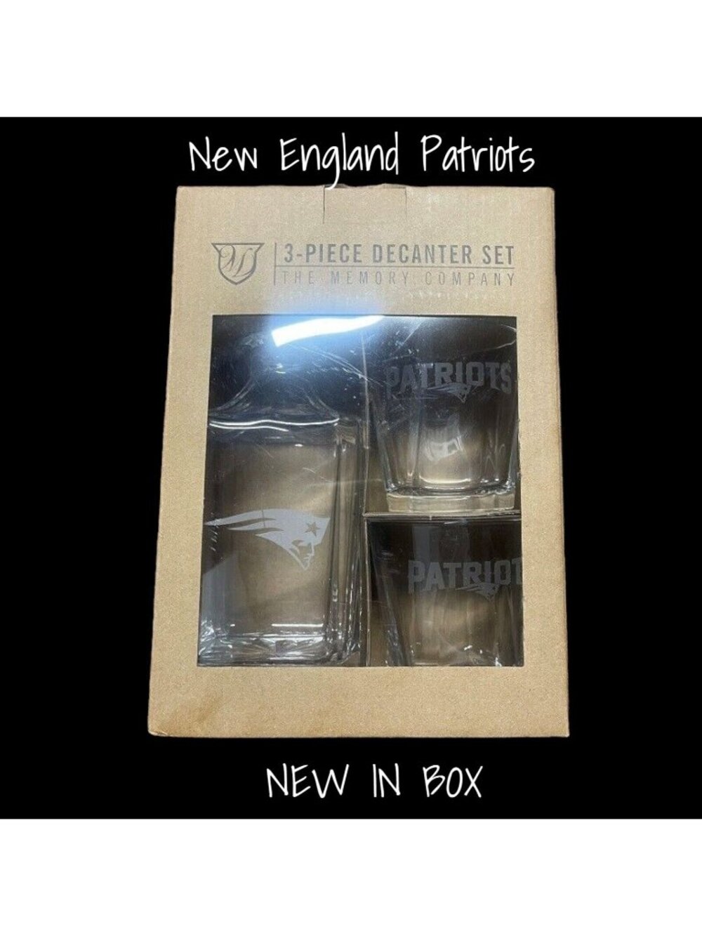 Decanter Gift Set NFL Football New England Patriot The Memory Company New In Box